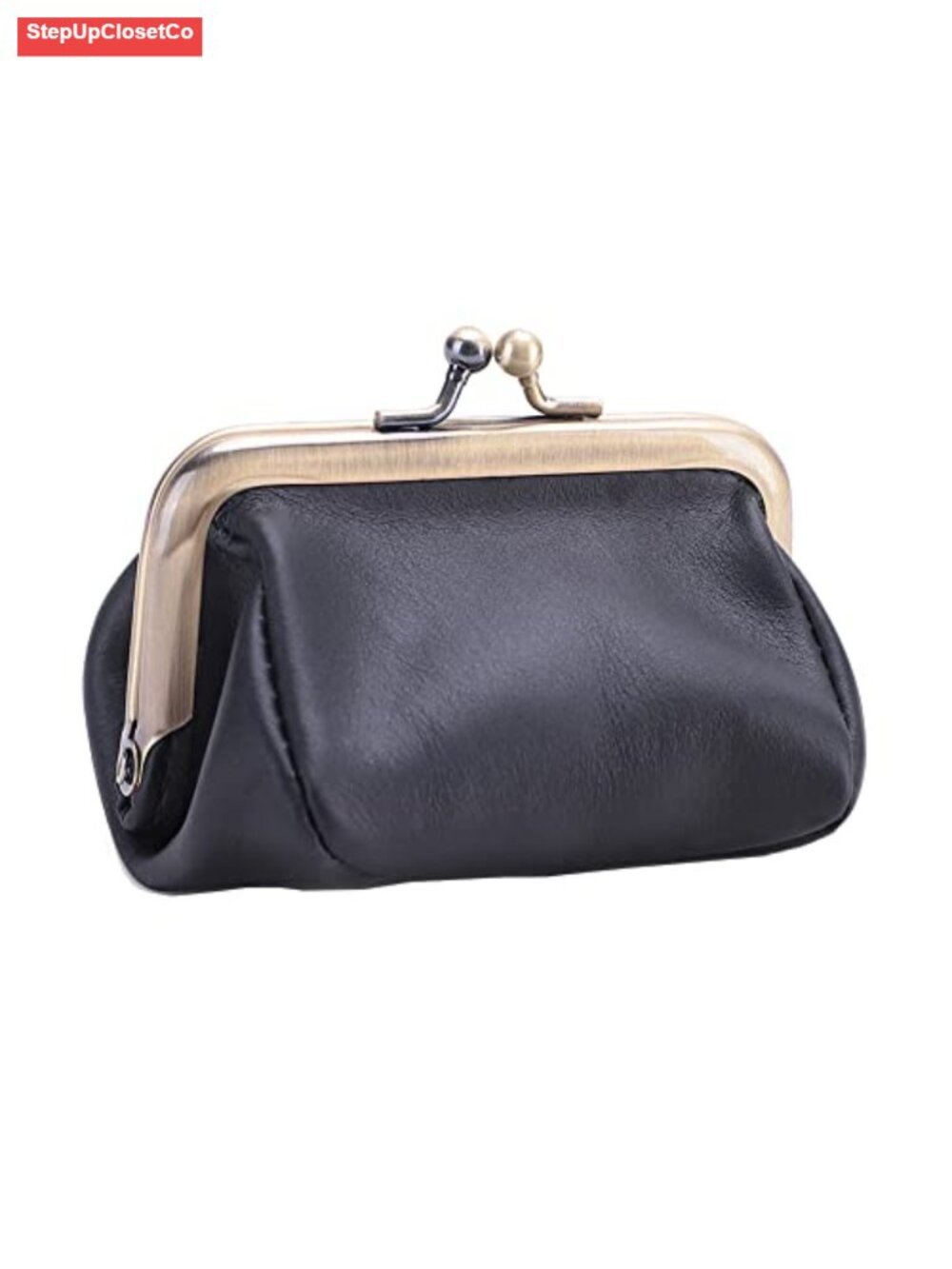 Genuine Leather Mini Vintage Coin Purse Kiss Lock Change Purse